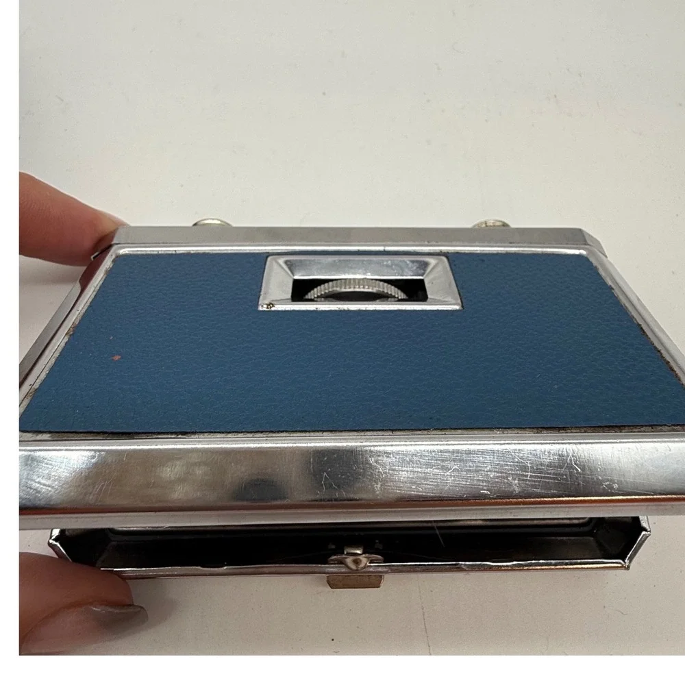 Vintage Kron and Deville Folding Opera Glasses Set Blue and Black Chrome Binocs